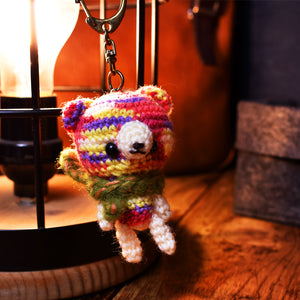 amibox cute colorful knitted teddy bear keychain RARE FIND ZAKKA