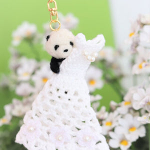 Bell-Panda Japan Handmade Accessories Cute Panda White Wedding Dress Keychain RARE FIND ZAKKA