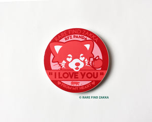 Red red panda says i love you and from my heart round sticker