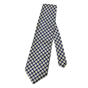 COMO VALENTINO Vintage Silk Pattern Necktie - Navy Blue / Daisy