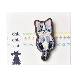 chic_chic_cat japanese handmade Baby Silver Tabby Cat Embroidered Brooch RARE FIND ZAKKA