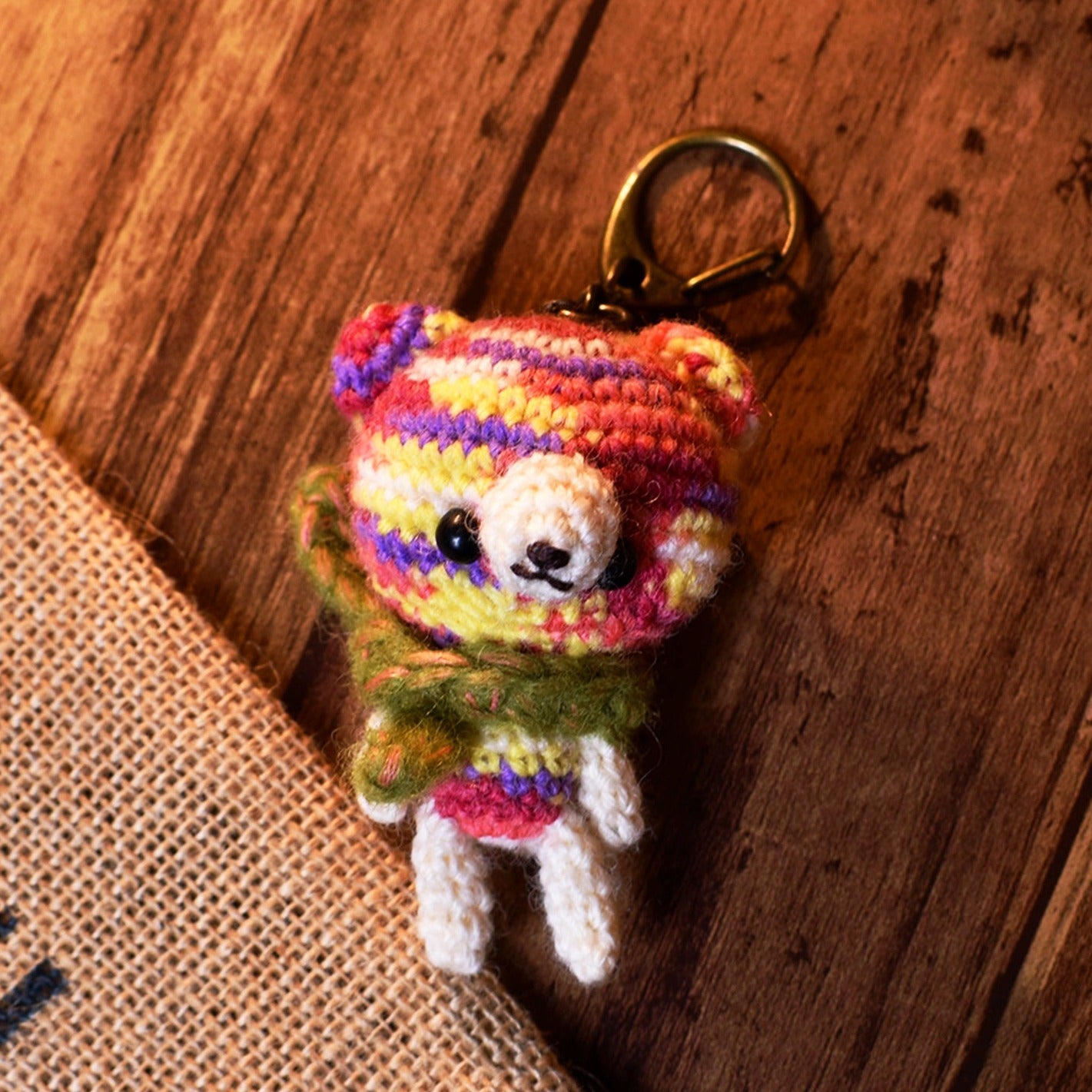 amibox cute colorful knitted teddy bear keychain RARE FIND ZAKKA