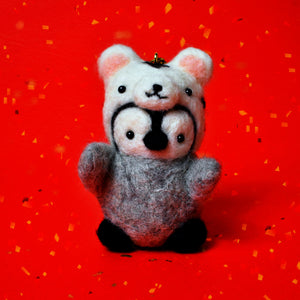 Penguin wearing a Tiger Hat Needle Felted Figure -New Year Limited Edition-