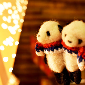 Sweet Panda Couple Sharing a Scarf Needle Felted Brooch