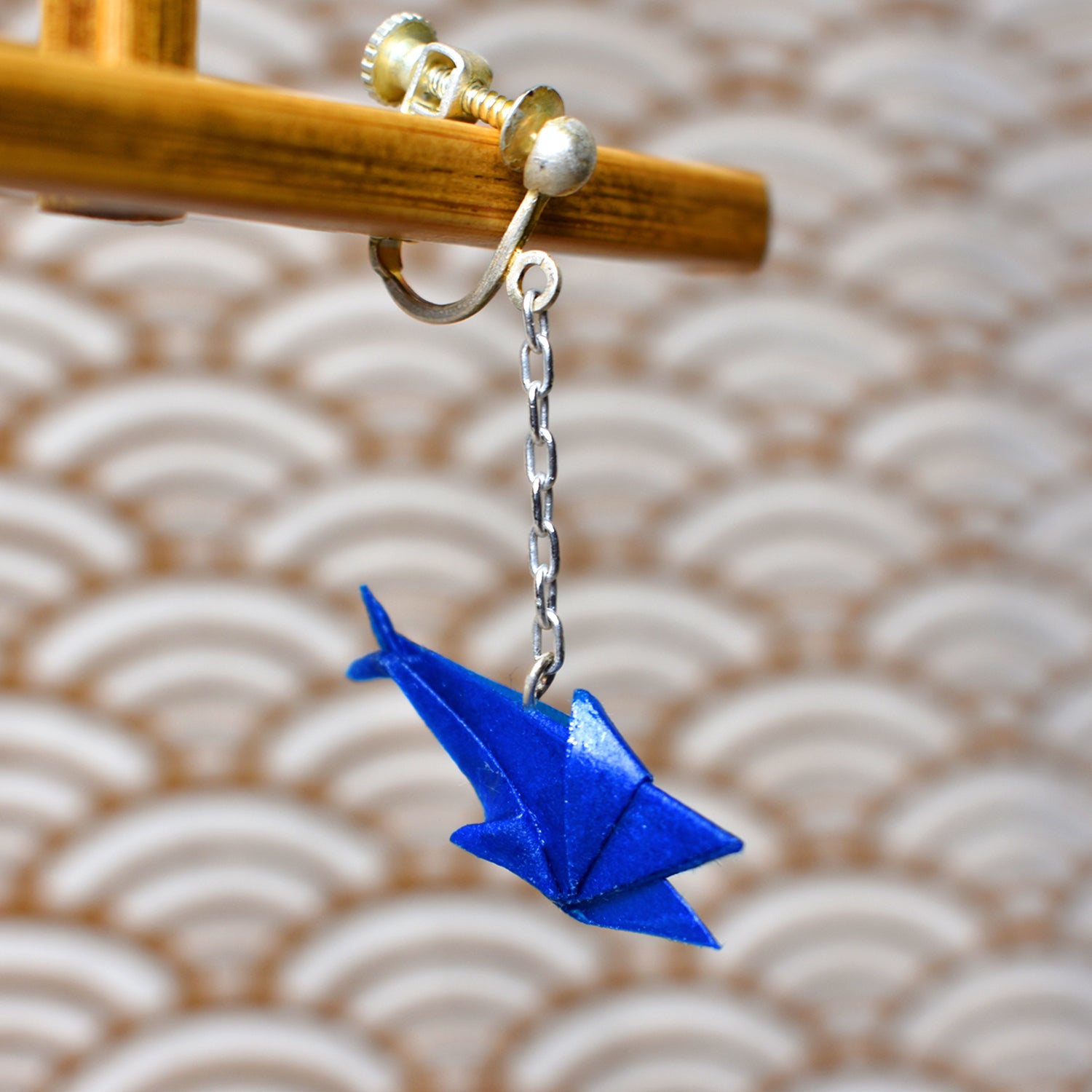 Japanese handmade paper origami blue shark earrings