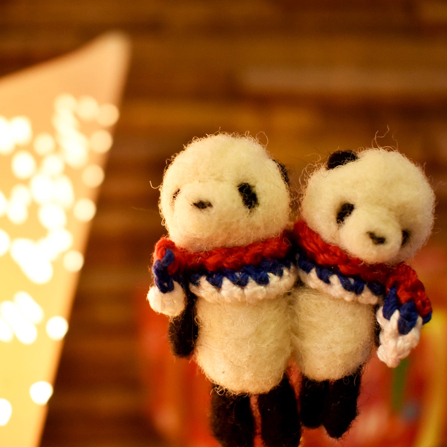 Sweet Panda Couple Sharing a Scarf Needle Felted Brooch