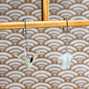 白鶴與日本和服 摺紙耳針耳環