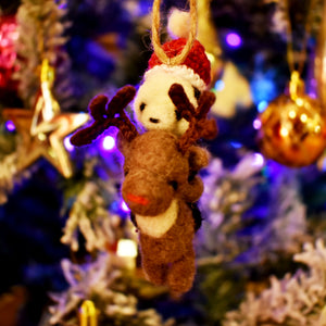 熊貓騎著馴鹿羊毛氈裝飾 -聖誕節限量版-