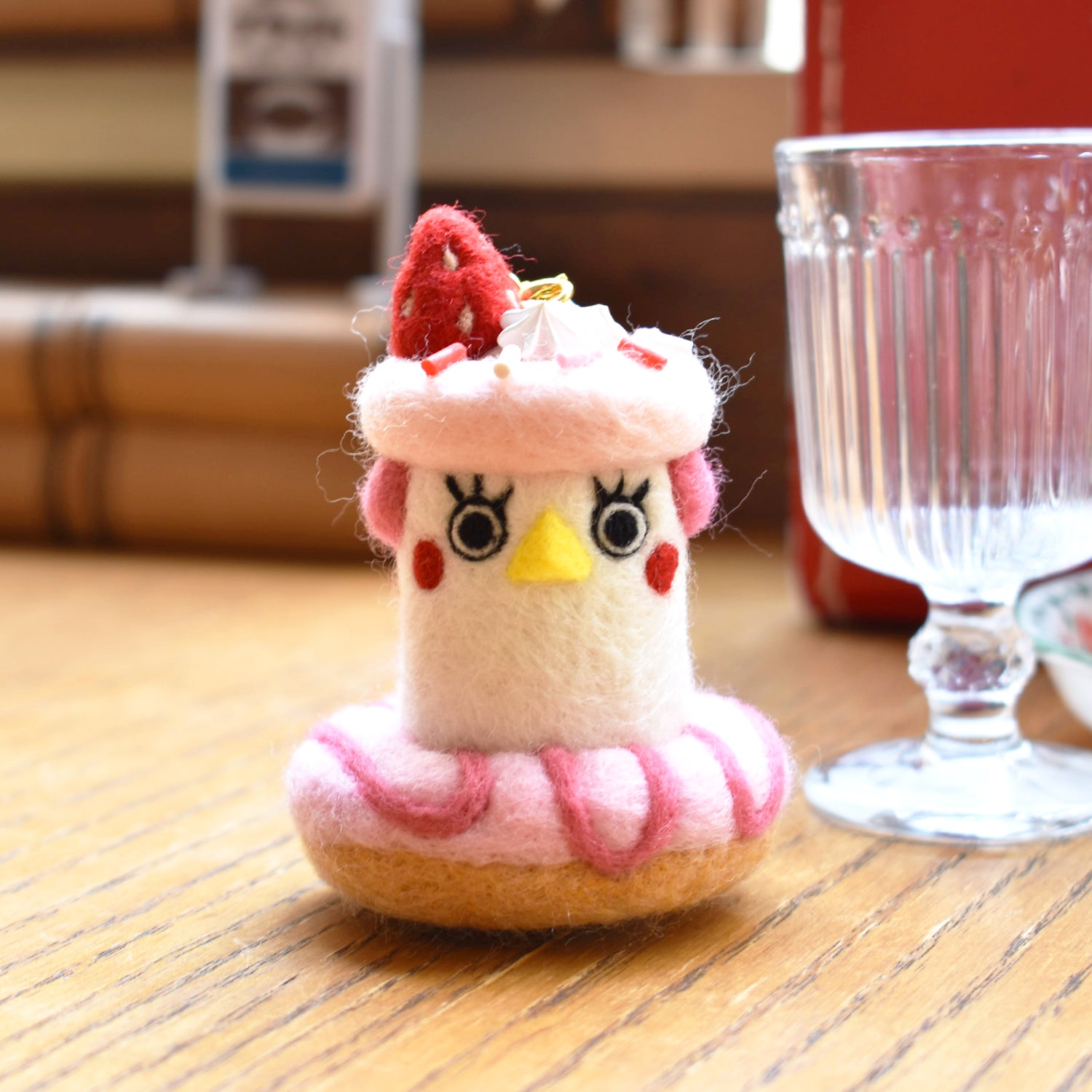 ぺろけとちち Japanese Cute Handmade Needle Felted Keychain Lady Bird Animal Pink Strawberry Donut  Cake RARE FIND ZAKKA
