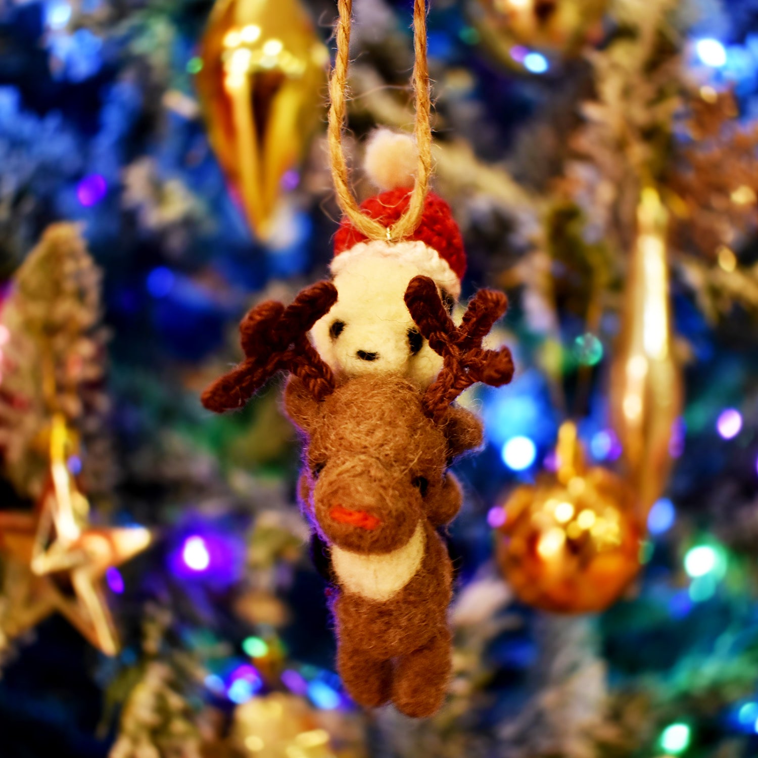 Panda Riding on A Reindeer Needle Felted Ornament -Christmas Limited Edition-