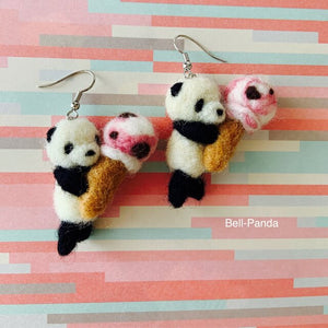 Bell-Panda Japanese Handmade Accessories Earrings Panda and Ice Cream RARE FIND ZAKKA