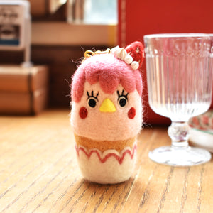 ぺろけとちち Japanese Cute Handmade Needle Felted Keychain Lady Bird Animal Pink StrawberryCup Cake RARE FIND ZAKKA