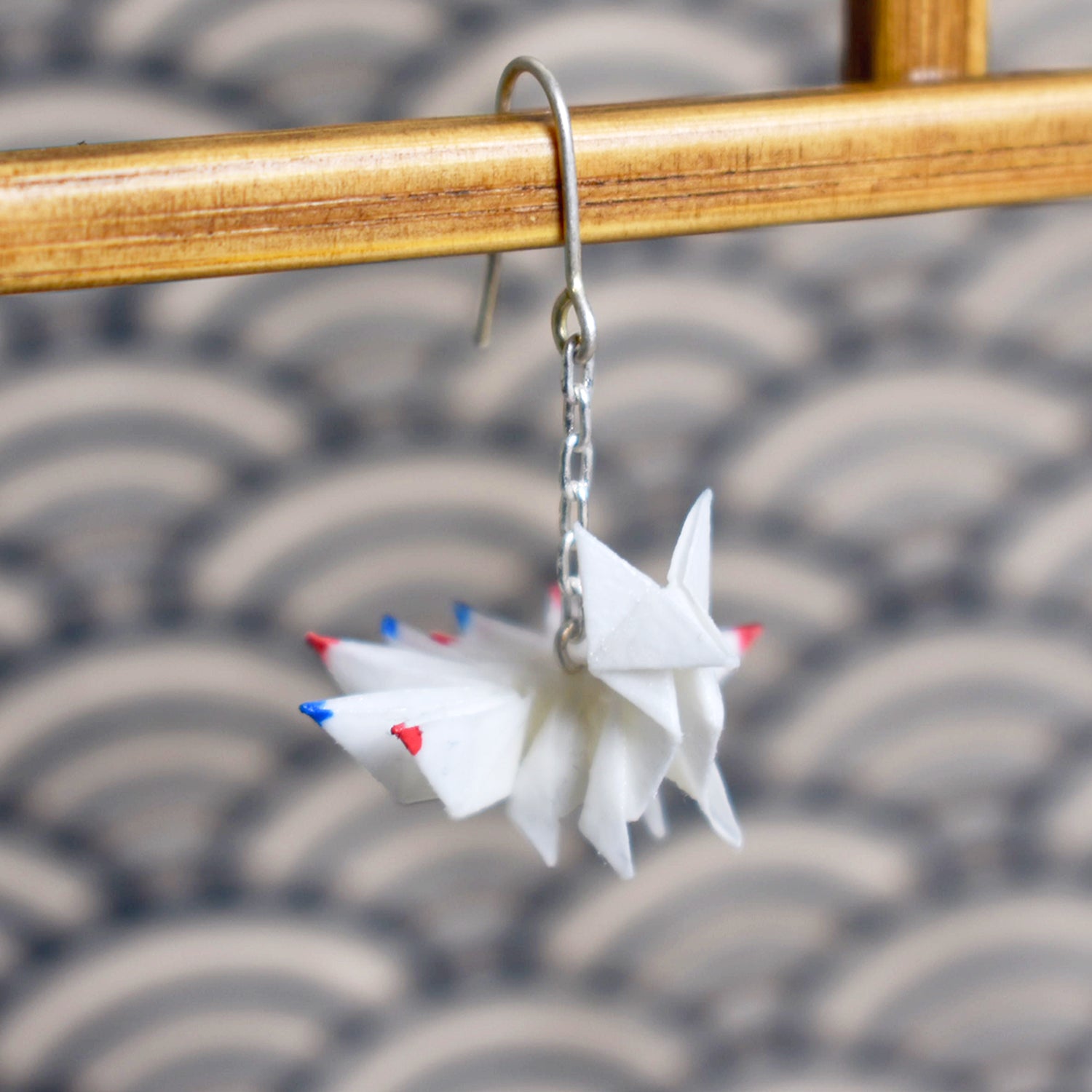 White Nine-tailed Fox & Handscroll Paper Origami Pierced Earrings
