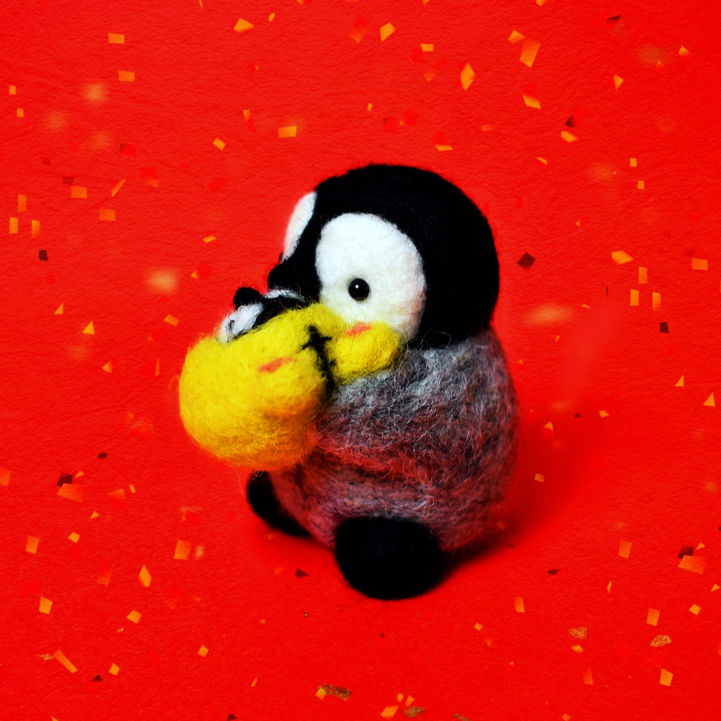 Penguin Mother holding a Tiger Penguin Baby Needle Felted Figure -New Year Limited Edition-