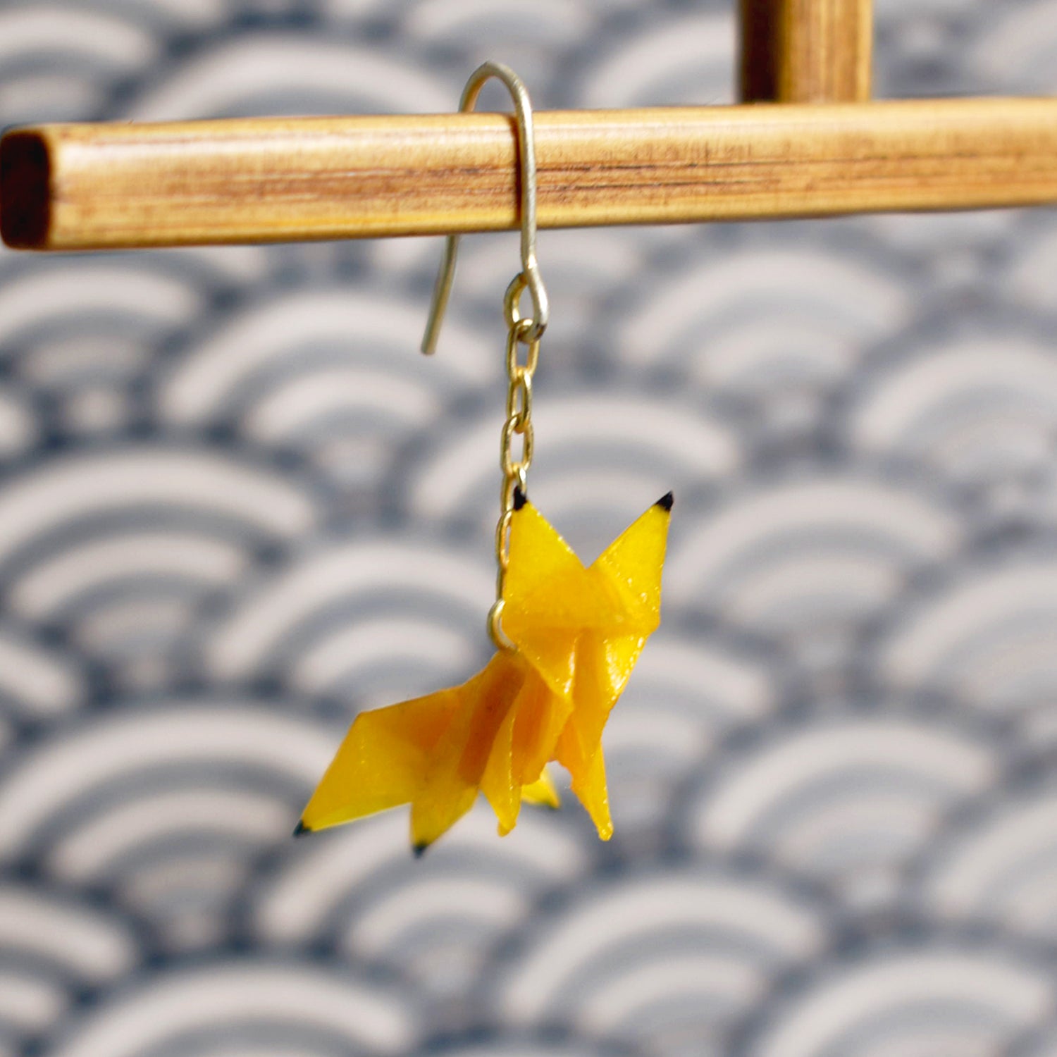 Yellow Fox Family Paper Origami Pierced Earrings