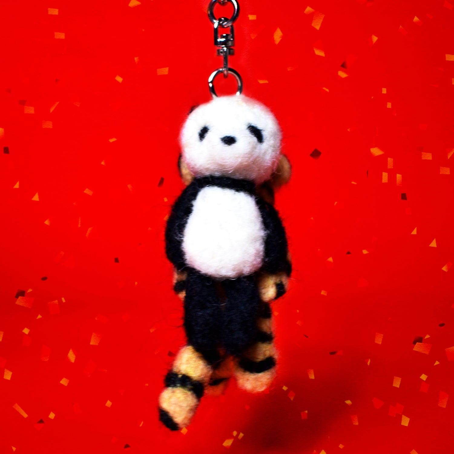 Panda and tiger holding hands back to back Needle Felted Keychain -Chinese New Year Limited Edition-