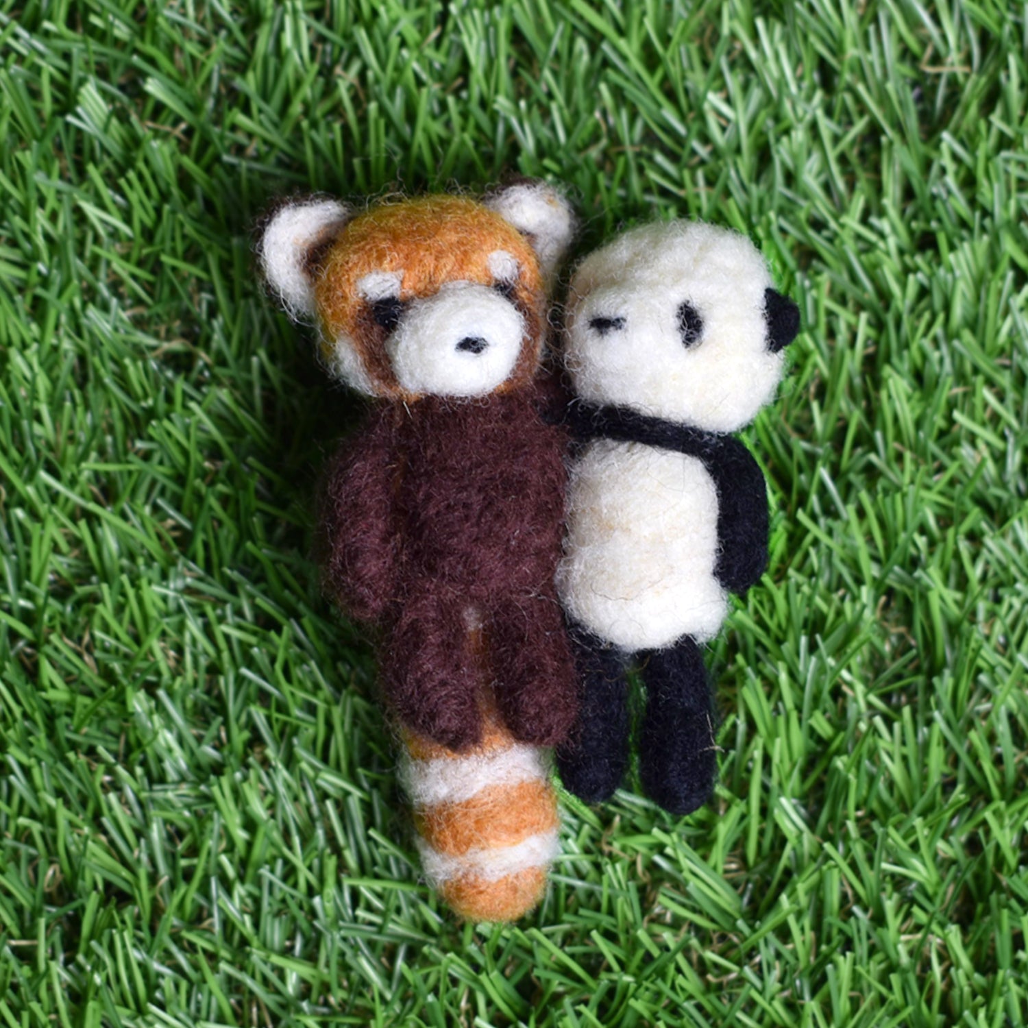Panda and Red Panda Needle Felted Brooch