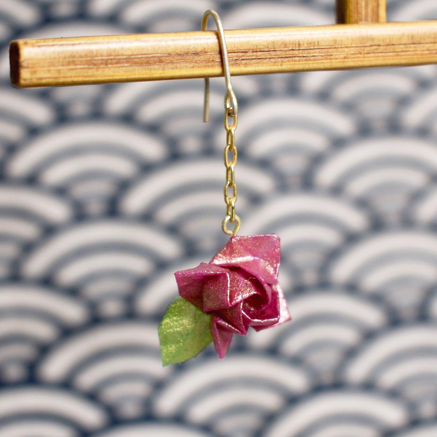 Rose Paper Origami Pierced Earrings (Rouge Color)