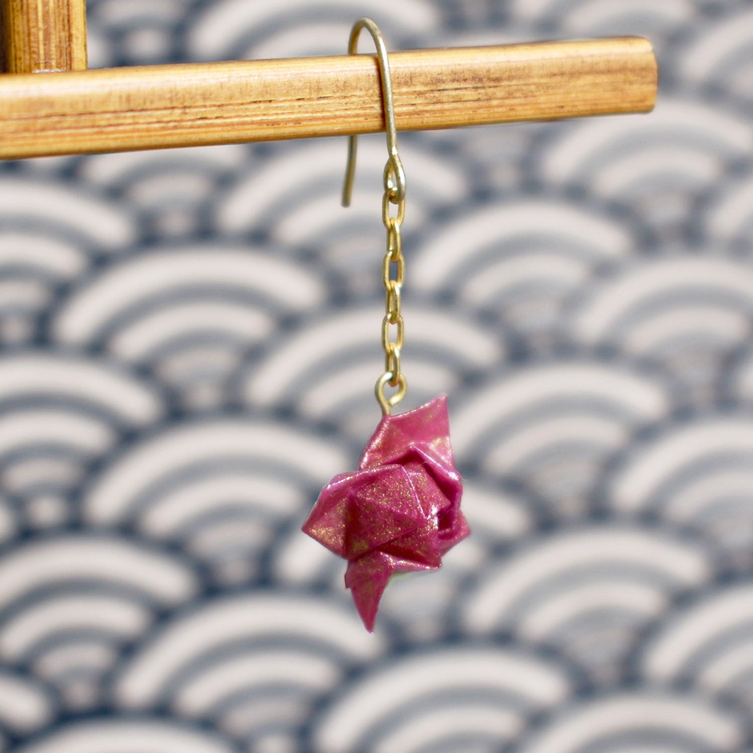 Rose Paper Origami Pierced Earrings (Rouge Color)