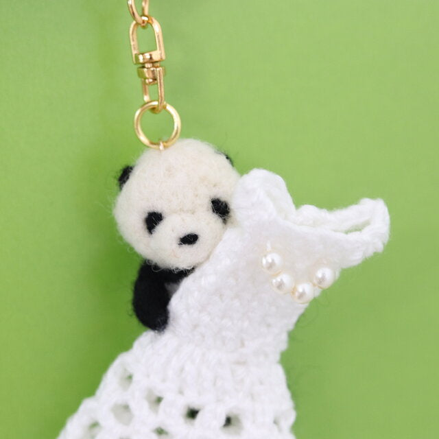 Wedding Dress and Panda Needle Felted Keychain