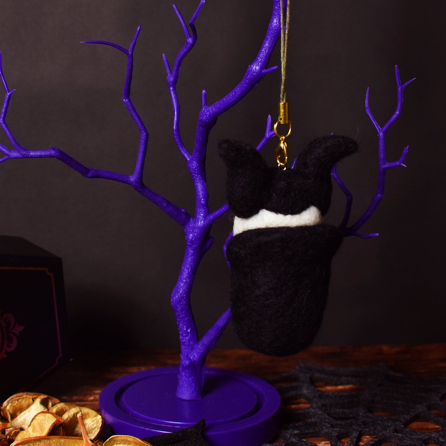 Dracula Lady Bird Needle Felted Keychain -Halloween Limited Edition-
