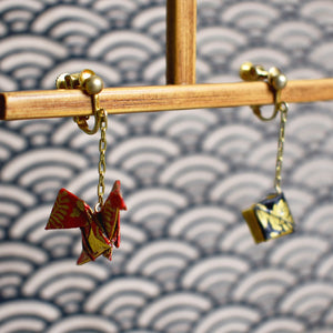 cha origami Japanese Handmade Traditional Accessories "The Grand Grimoire: The Red Dragon" Origami Clip On Earrings RARE FIND ZAKKA