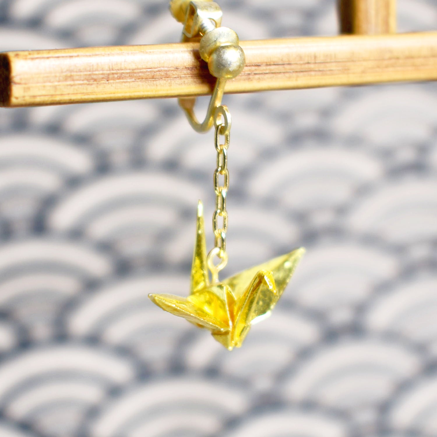 Gold Cranes Origami Clip On Earrings