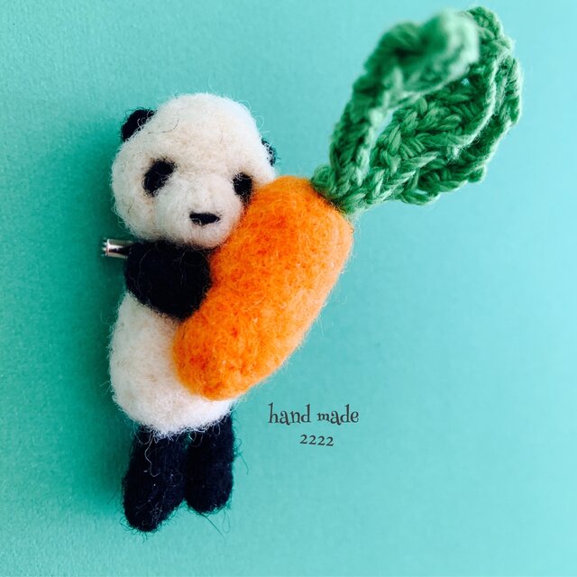 Panda holding Big Carrot Needle Felted Brooch
