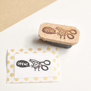 “OPEN!” Mouse and Scissors Rubber Stamp