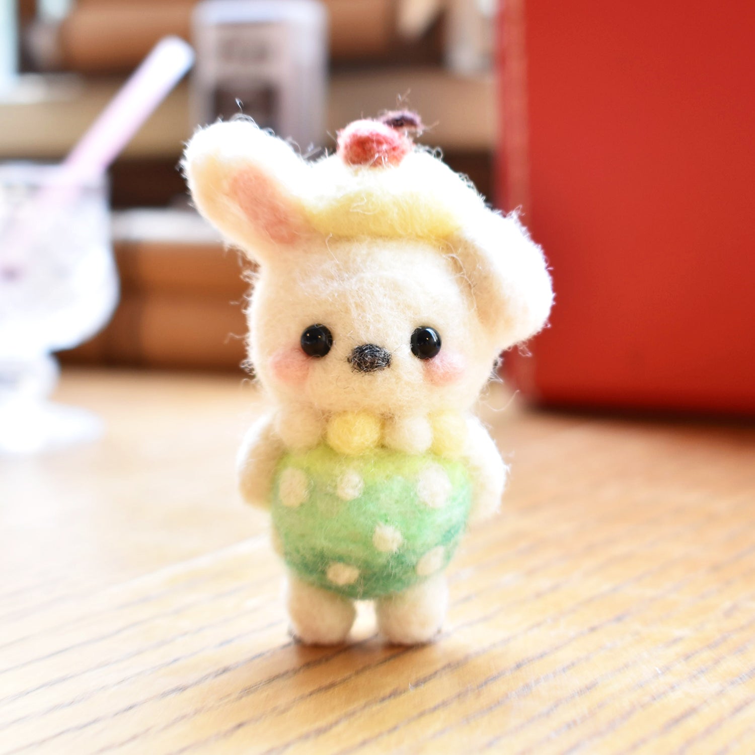 しらたま工房 Japanese Cute Handmade Melon Soda Float Rabbit Needle Felted Figure RARE FIND ZAKKA