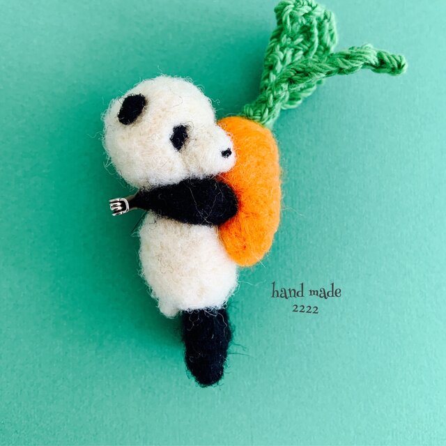 Panda holding Big Carrot Needle Felted Brooch