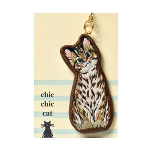 chic_chic_cat japanese handmade Taiwanese Leopard Cat Tilting Head Embroidered Keycharm RARE FIND ZAKKA
