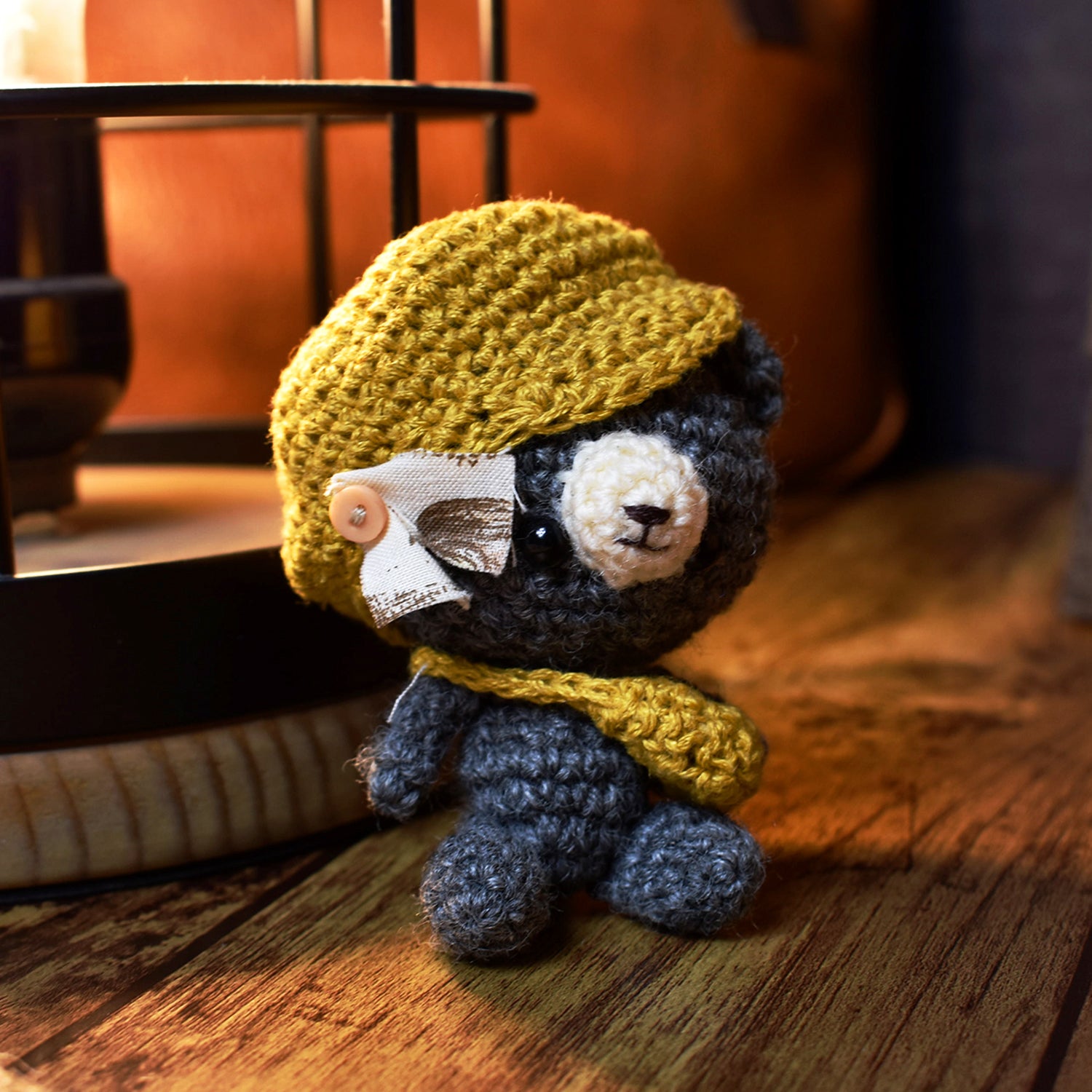amibox Japan handmade cute knitted grey gray teddy bear with hat and shoulder bag RARE FIND ZAKKA