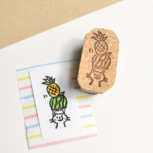 Cat holding Pineapple & Watermelon Rubber Stamp