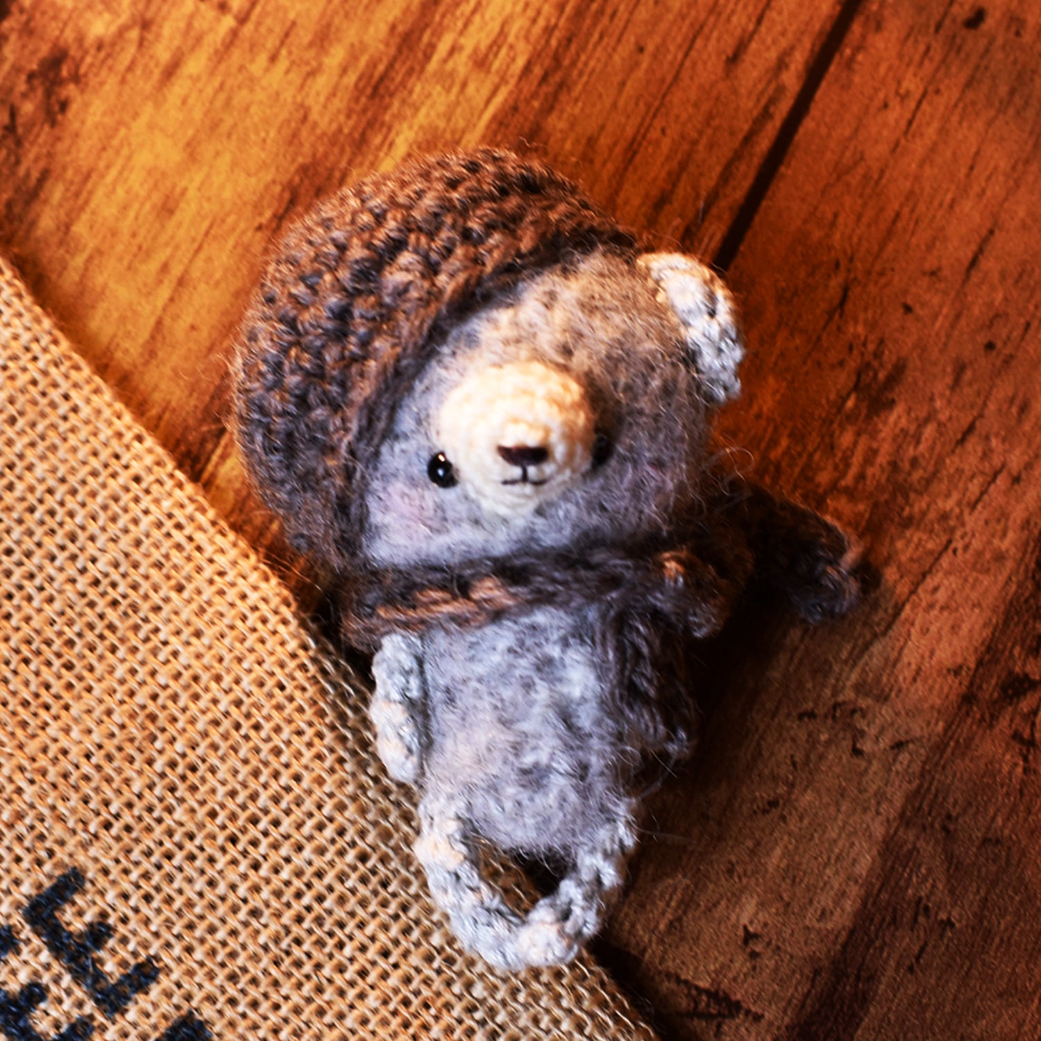 amibox Japan handmade cute knitted grey gray teddy bear with hat and scarf RARE FIND ZAKKA