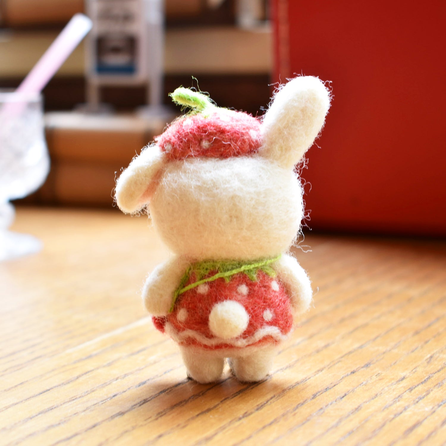 Sweet Strawberry Rabbit Needle Felted Figure