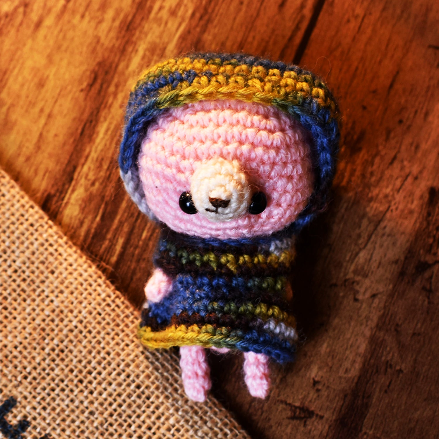 連身帽T裙熊熊編織娃娃 (粉紅色)