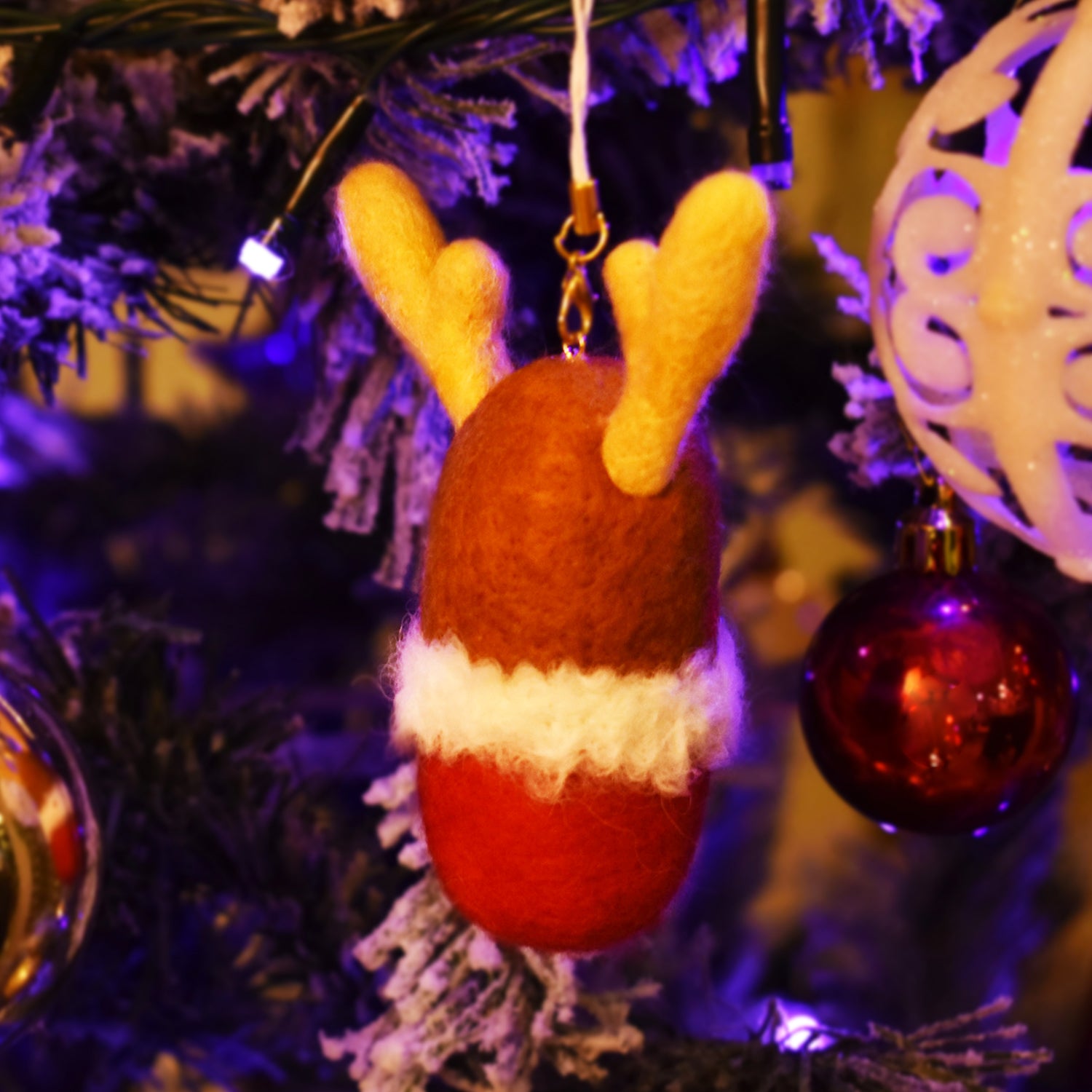 Reindeer Lady Bird Needle Felted Keychain -Christmas Limited Edition-