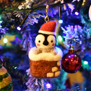 Hi from the chimney! Santa Penguin Needle Felted Figure -Christmas Limited Edition-