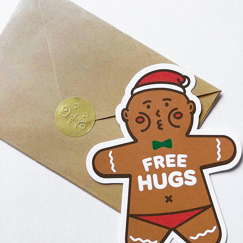 FREE HUGS 厚面薑餅人 聖誕卡連信封貼紙組