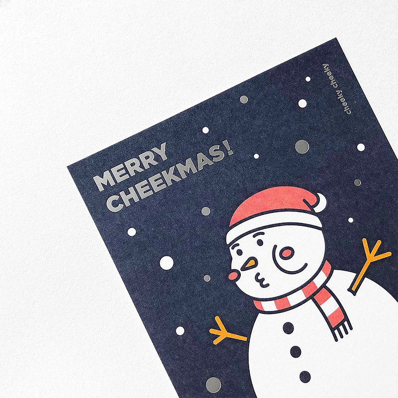 Merry Cheekmas 厚面雪人 燙金聖誕卡連信封貼紙組