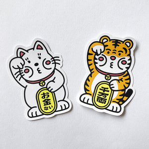 Maneki Tiger and Maneki Neko Waterproof PVC Sticker