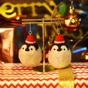 Penguin Needle Felted Pierced Earrings -Christmas Limited Edition-