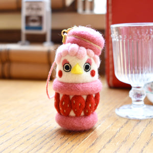 ぺろけとちち Japanese Cute Handmade Needle Felted Keychain Lady Bird Animal Pink Strawberry Macaron Cake RARE FIND ZAKKA