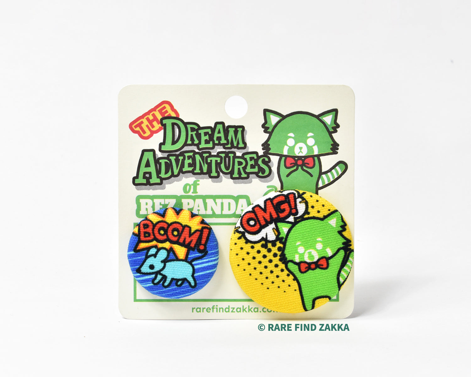 Green red panda and mouse handmade fabric badge set