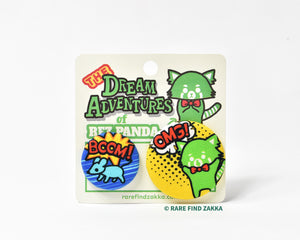 Green red panda and mouse handmade fabric badge set