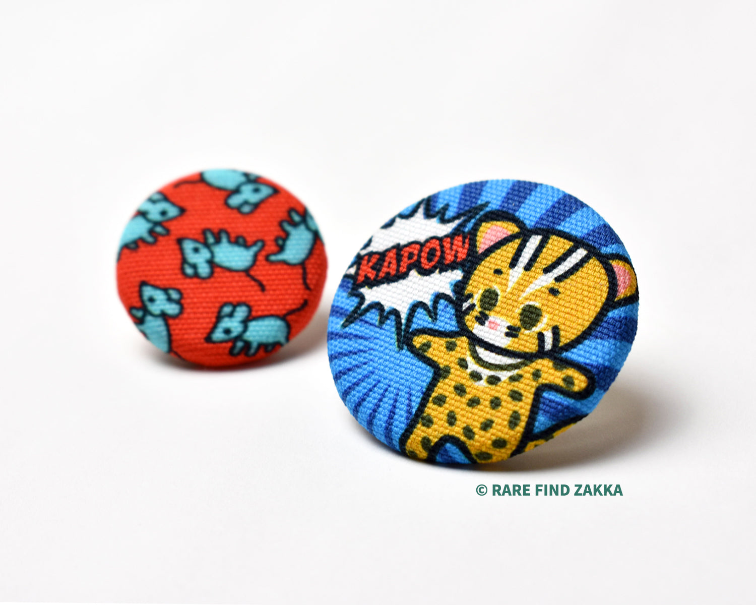 Cute leopard cat blue badge and Mouses red badge hand made in japan
