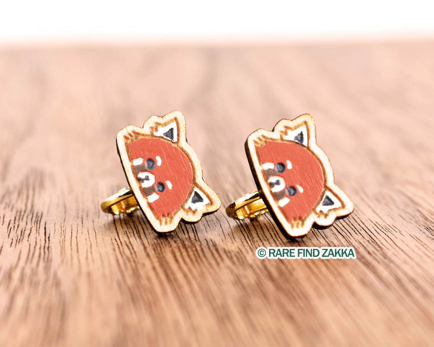 hand painted small adult red panda earrings with gold earrings