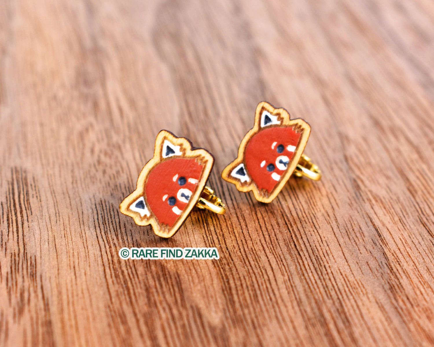 hand painted small red panda earrings with gold earrings