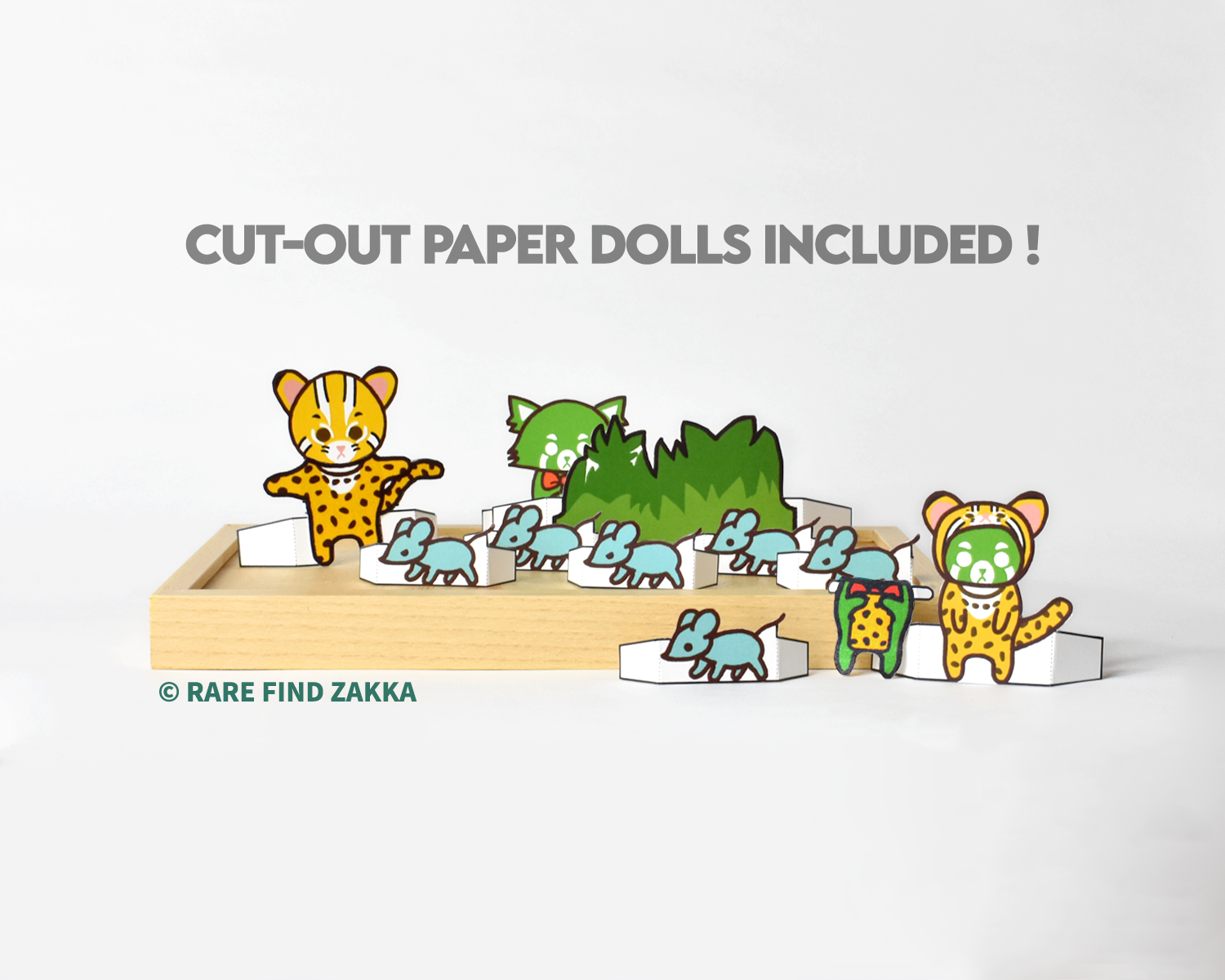leopard cat and green red panda paper doll diy craft